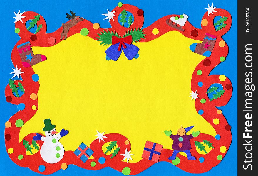 The Christmas border paper cutout with red ribbon and xmas elements