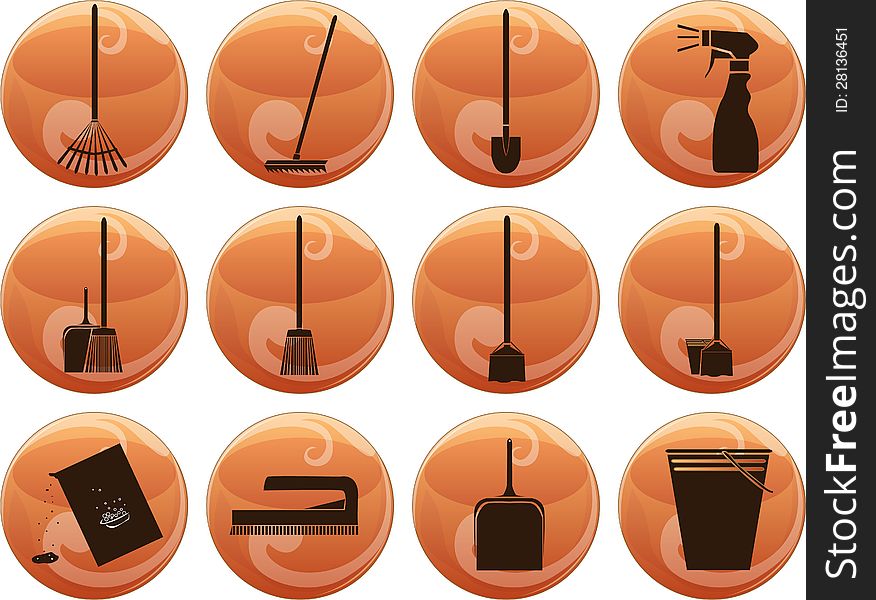 Vector set of cleaning icons on buttons