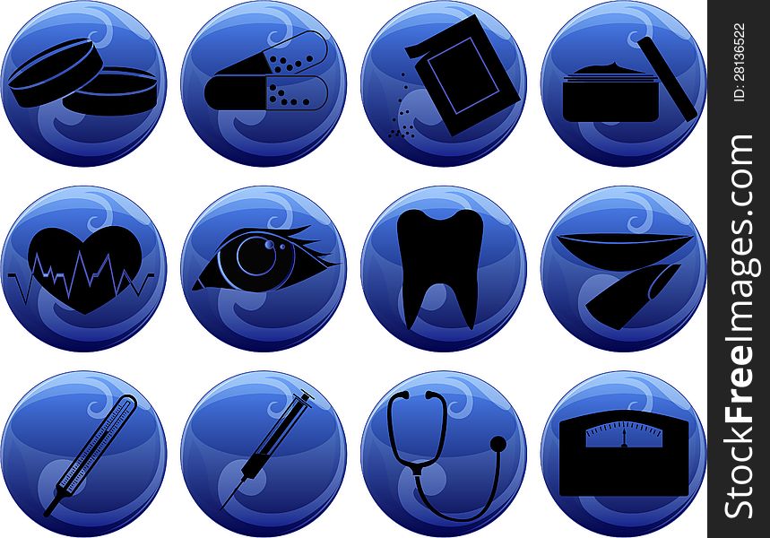 Vector set of medical icons on buttons