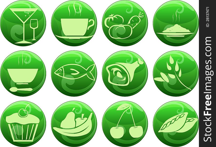 Vector set of food icons on buttons