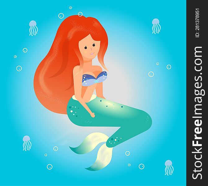 Mermaid illustration. Vector image. Work done in adobe illustrator