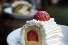Vanilla And Cream Cake With A Strawberry Slice. Stock Photos Vanilla And Cream Cake With A Strawberry Slice. Stock Photos