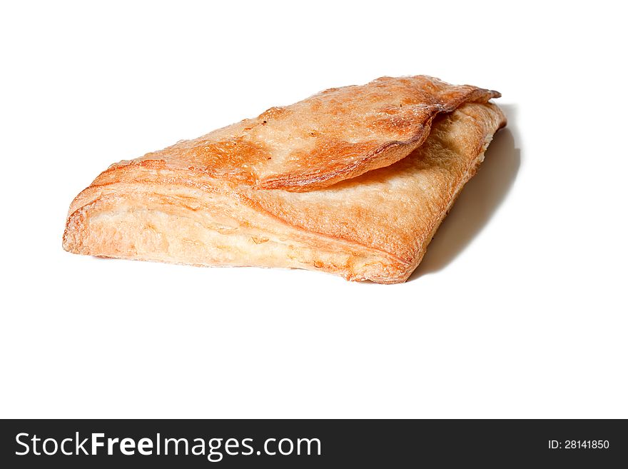 Croissant with cheese on white background