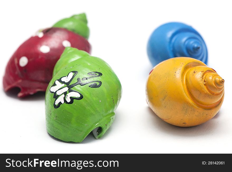 Painted sea shells with white background. Painted sea shells with white background