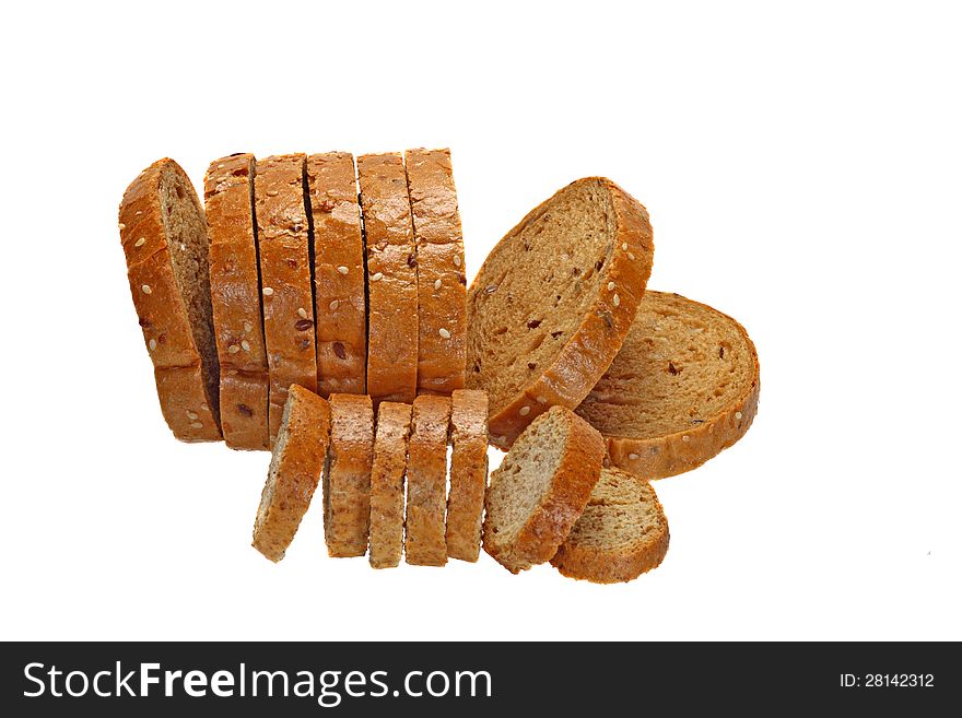 Cereal bread and crackers of similar shape isolated on white background