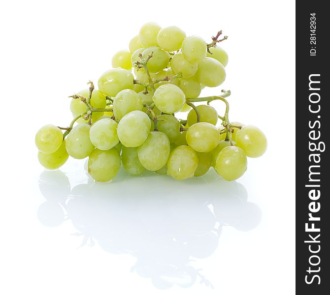 Picture of a green grapes on a white, isolated background. Picture of a green grapes on a white, isolated background