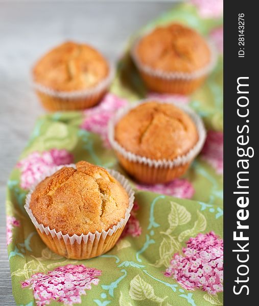 Muffins on a colorful napkin