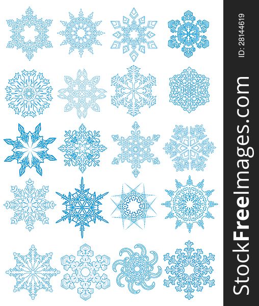 Snowflakes, decorative snowflake set, beautiful snowflakes set. Snowflakes, decorative snowflake set, beautiful snowflakes set