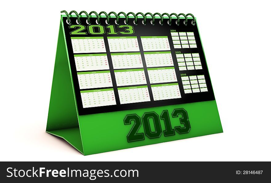 Green Calendar 2013 in 3d on white background in spanish. Green Calendar 2013 in 3d on white background in spanish