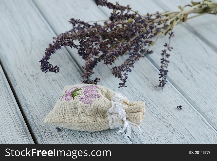 Lavender Aroma Bag On Wooden Background