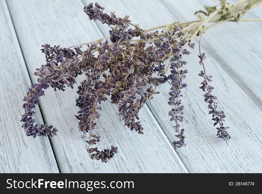 Dried lavender on wooden background