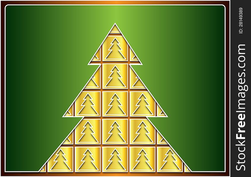 Icons with golden Christmas tree covered with green tree