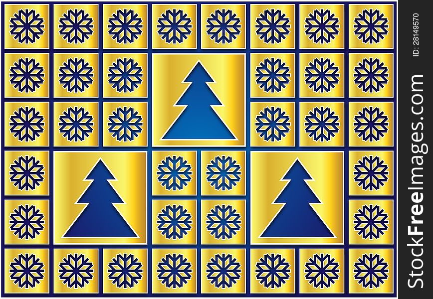 Christmas Icons Golden Snowflakes And Trees