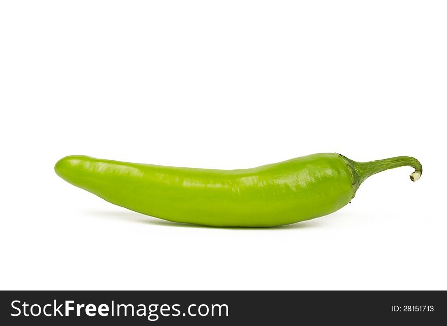 One single green chilli (Jalapeno) isolated on white background. One single green chilli (Jalapeno) isolated on white background.