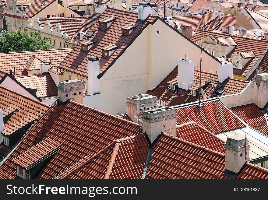 Tiled roofs of Prague, Czech Republic.