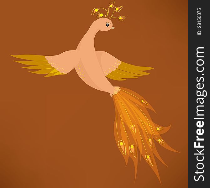 Vector illustration of firebird on brown