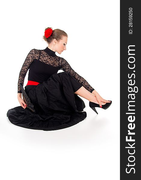 Girl in dress sitting dancer