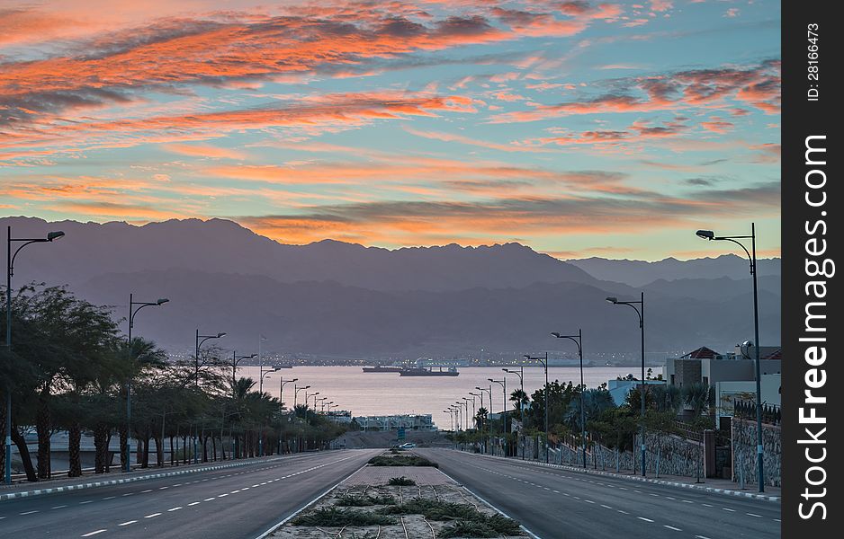 Morning view on the Red Sea from Eilat, Israel