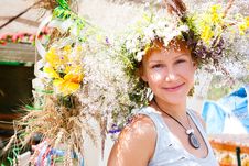 Young Smiling Woman With Summer Flowers Wreath On Head Stock Images Young Smiling Woman With Summer Flowers Wreath On Head Stock Images