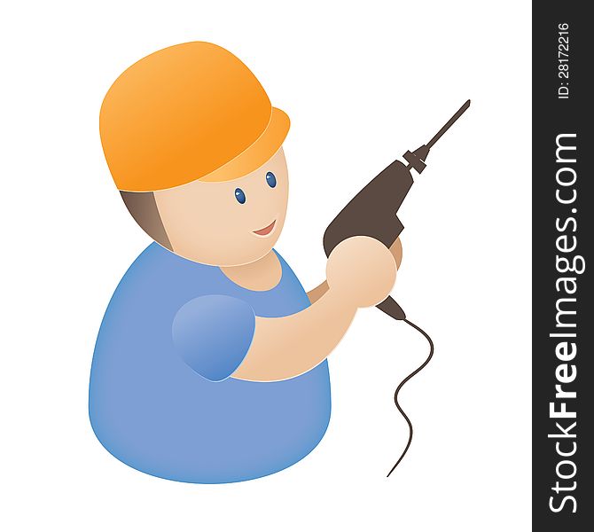 The cheerful builder with a drill. The cheerful builder with a drill.