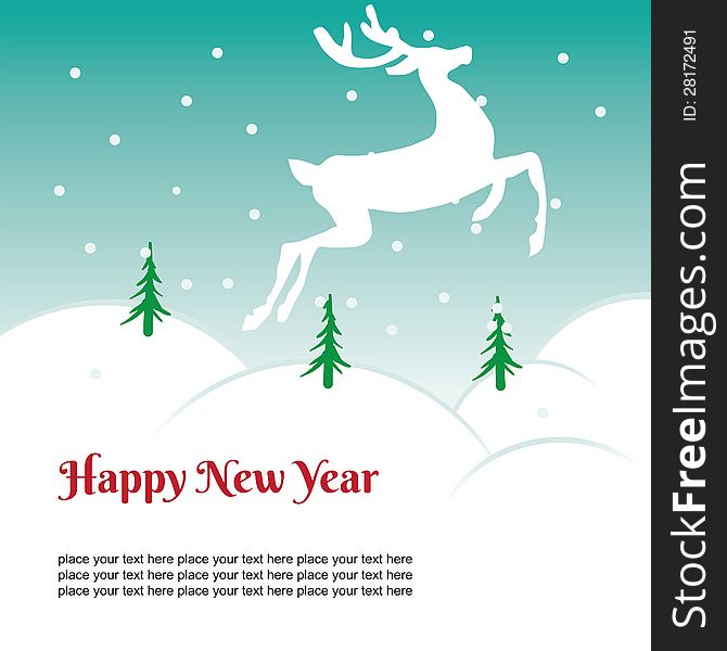 New Years card with image of a deer. New Years card with image of a deer