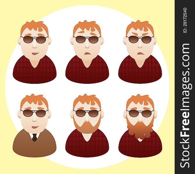 Men Portraits. Vector Isolated Characters