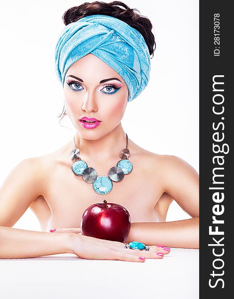 Attractive Woman with Apple - Healthy Wholesome Food. Attractive Woman with Apple - Healthy Wholesome Food
