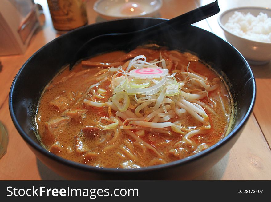 Hot and spicy Ramen Japan,and Chicken mixed with. Hot and spicy Ramen Japan,and Chicken mixed with.