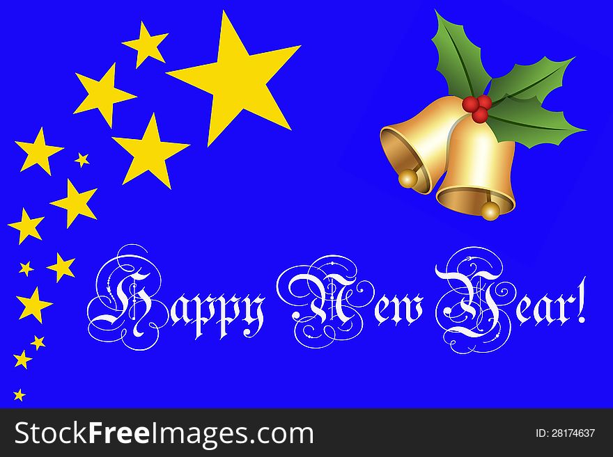 Christmas greeting card with golden stars on blue background. Christmas greeting card with golden stars on blue background