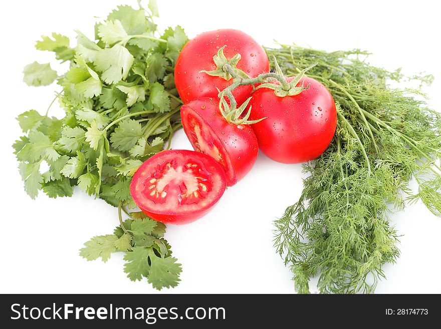 Tomatoes and herbs for a healthy diet with vitamins