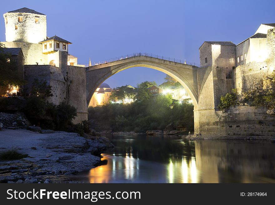 Old Bridge in Mostar at night, Bosnia and Herzegovina. Old Bridge in Mostar at night, Bosnia and Herzegovina