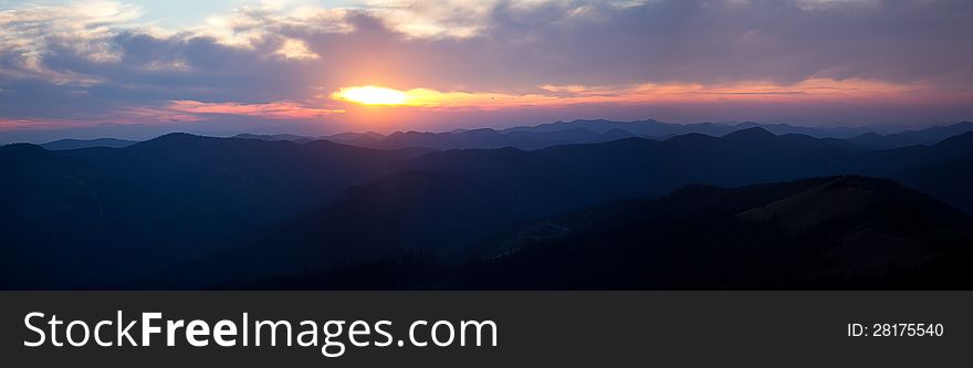 Panorama Of Sunset In Mountains.Karpati.Ukraine.