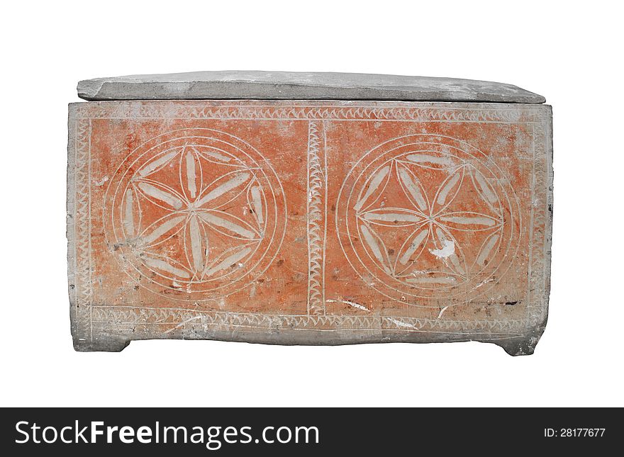 Ancient Jewish coffin made of stone, with a lid. Isolated on white. Ancient Jewish coffin made of stone, with a lid. Isolated on white.