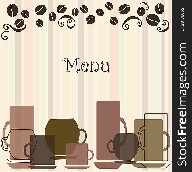 Striped retro background with various cups. Striped retro background with various cups