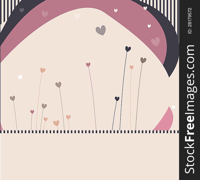 Striped retro background with hearts