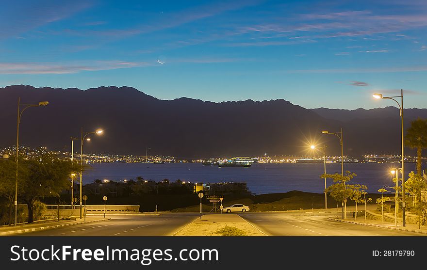 Morning view on the Red Sea from Eilat, Israel