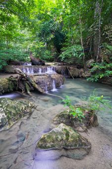 Deep Forest Waterfall &x28;Erawan Waterfall&x29; Stock Photo
