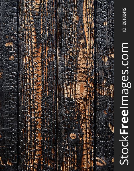 Close up of burnt wooden planks background