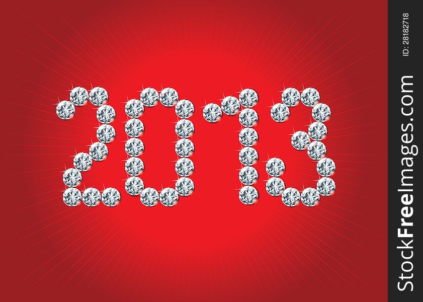 Vector holiday background with many  crystals diamonds on red background.  Numeral 2013 are of crystals diamonds . Vector holiday background with many  crystals diamonds on red background.  Numeral 2013 are of crystals diamonds .