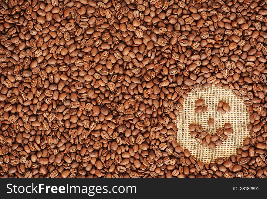 Face coffee frame made of coffee beans