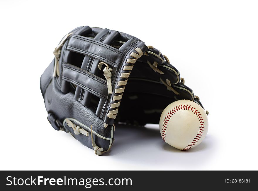 Baseball glove and ball on a white background. Baseball glove and ball on a white background