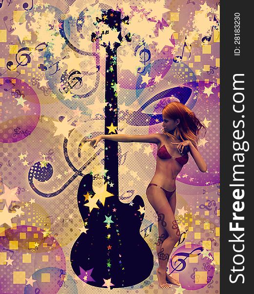 Illustration of pretty 3d woman dancing on a colourful vintage background. Illustration of pretty 3d woman dancing on a colourful vintage background.