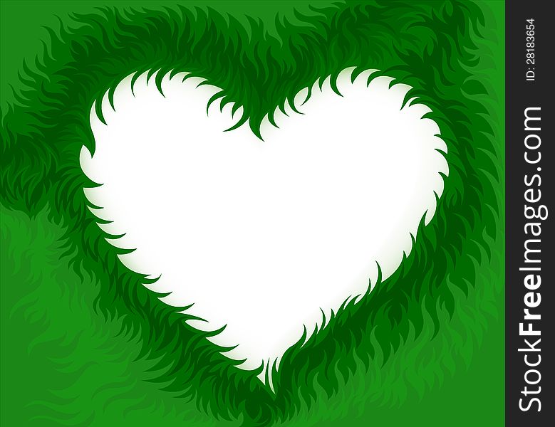 Heart shape by green meadows abstract background