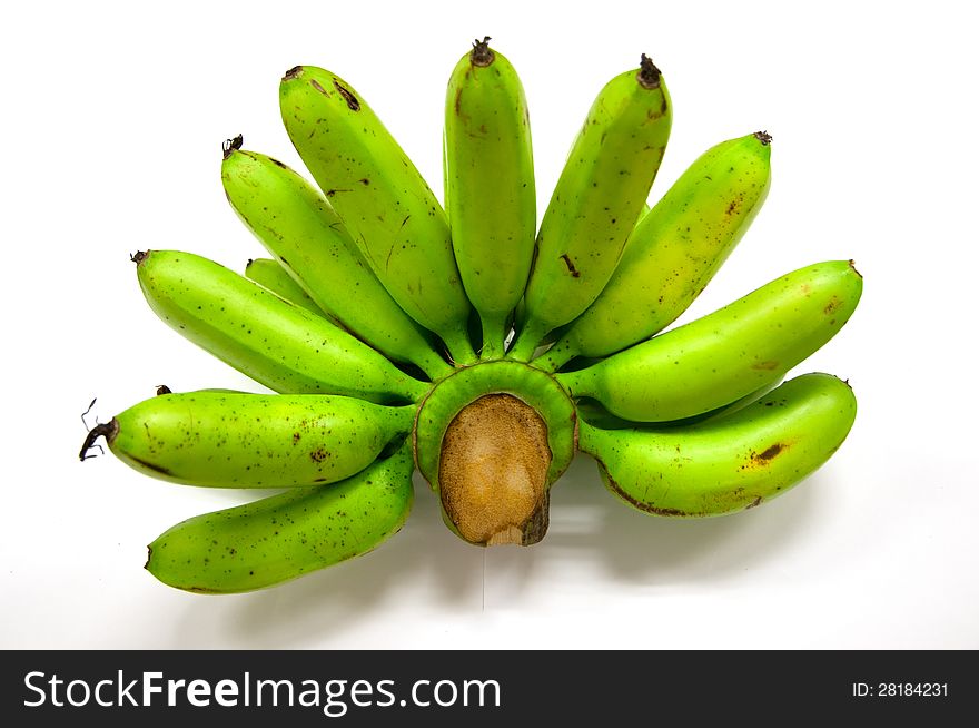 Organic green bananas with clipping path