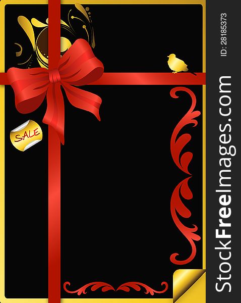 Red floral banner on black decorated background. Red floral banner on black decorated background