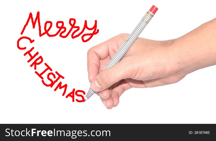 Write the word Merry christmas isolated on white background.