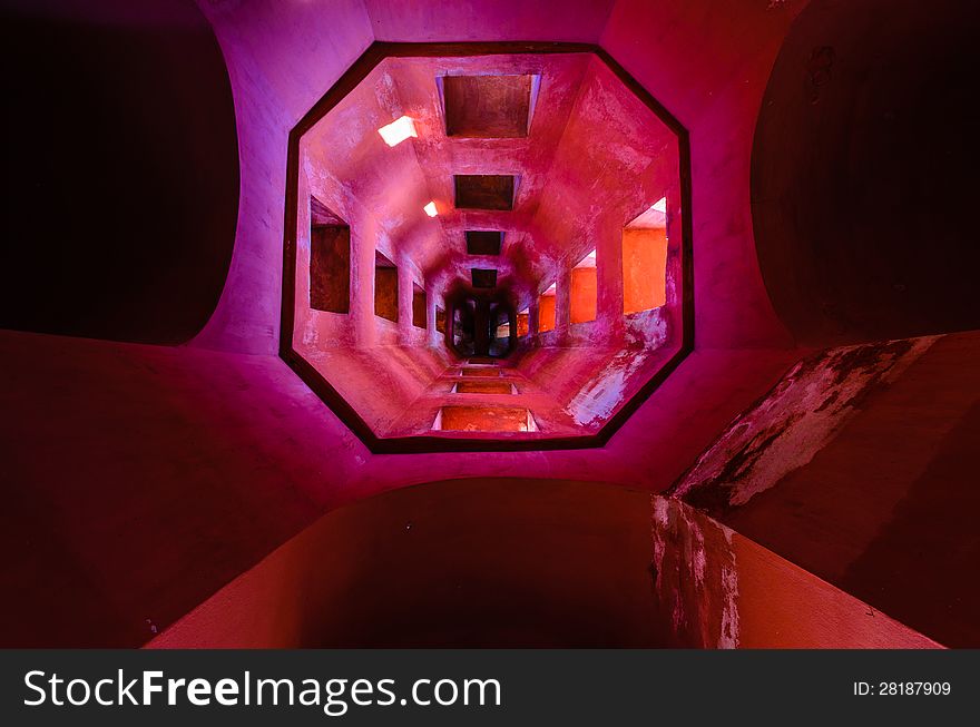 Roof interior of red Pagoda, Khoa Wang,Petchaburi, Thailand.