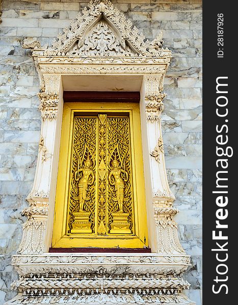 Traditional Thai style Buddhist church window, Thailand