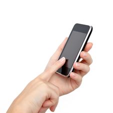 Hands Holding A Phone And Touches The Screen Stock Images Hands Holding A Phone And Touches The Screen Stock Images