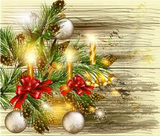 Christmas Background With Decorated Pine Branches On Wooden Tex Stock Image Christmas Background With Decorated Pine Branches On Wooden Tex Stock Image